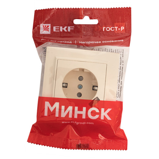 Розетка 1-местная СП с/з Минск 16А бежевая с защ. штор. с USB 1А EKF