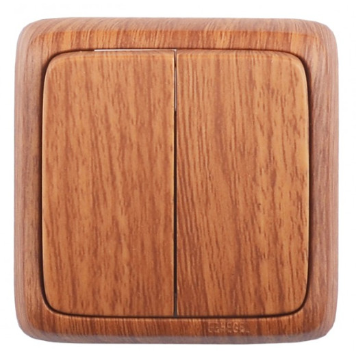 ВА16-153-05 Выключатель открытой установки, двухклавишный, с изолирующей пластиной, цвет дуб