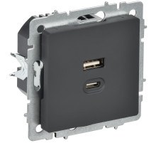 IEK BRITE Роз. USB A+C 45Вт высокоск. зар. РЮ11-2-БрГ граф.