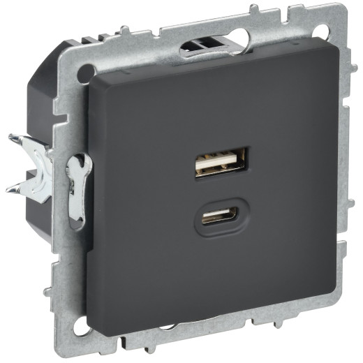 BRITE Роз. USB A+C 45Вт высокоск. зар. РЮ11-2-БрГ граф. IEK