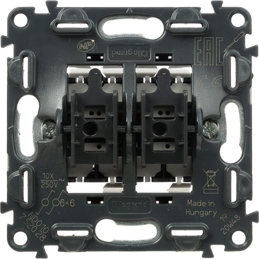 Valena IN'MATIC.Переключатель двухклавишный 10А 250В.Безвинтовые зажимы