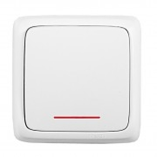 ВА10-114 Выключатель открытой установки, одноклавишный, с индикацией, с изолирующей пластиной, цвет белый