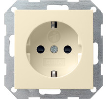 Gira S-55 Крем глянц Розетка с/з , с затвором (shutter) и символом