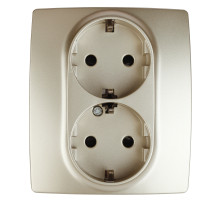 ЭРА Розетка Серия 12 12-2104-04 двойная с заземлением 2X2P+E Schuko со шторками 16A-250В IP20 шампань