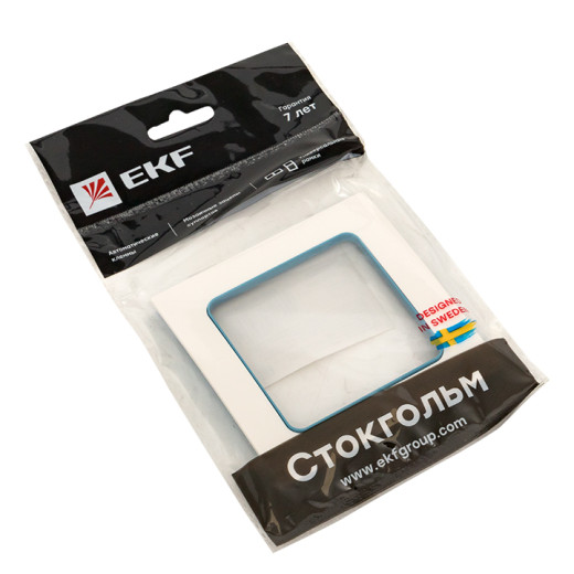 Стокгольм Рамка 1-местная белая с линией цвета синий EKF PROxima