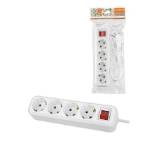 TDM Удлинитель 4 гнезда, 7 метров, с/з, выкл., 16 А, 3680 Вт, белый, НАРОДНЫЙ У1-43059