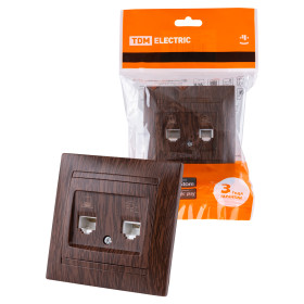 TDM Розетка телефонная RJ11 + компьютерная RJ45 венге 