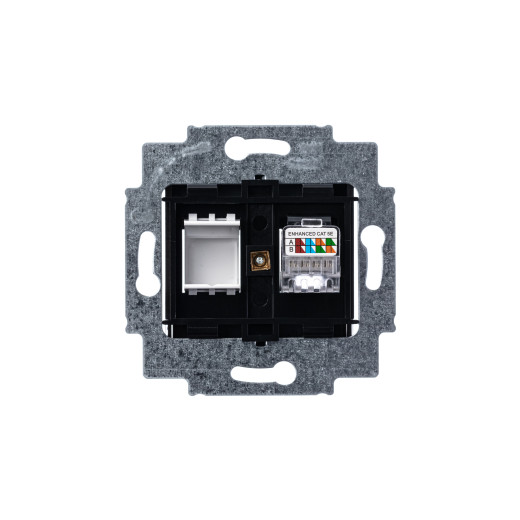 Розетка информационная ABB Levit RJ45 категория 5e и заглушка антрацит