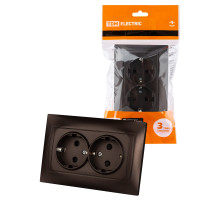 TDM Розетка двойная 2П+З 16А 250В с защ. шт. шоколад 