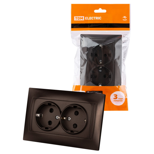 Розетка двойная 2П+З 16А 250В с защ. шт. шоколад 