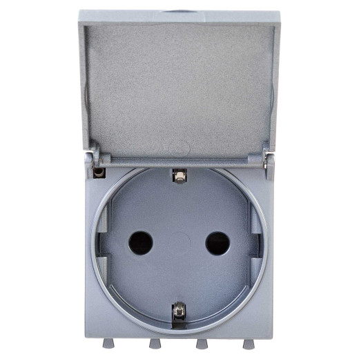 Розетка с крышкой модульная, 2P+E, с з/ш, Avanti, закаленная сталь, 2 модуля