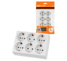 TDM Розетка шестиместная 2П+3 открытой установки IP20 16A белая 