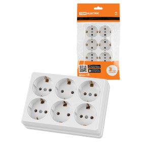 TDM Розетка шестиместная 2П+3 открытой установки IP20 16A белая 