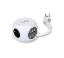 Simon Brico Белый Удлинитель COMBIBALL на 3 розетки Schuko, 3xUSB, Qi, выключатель, кабель 1.4м