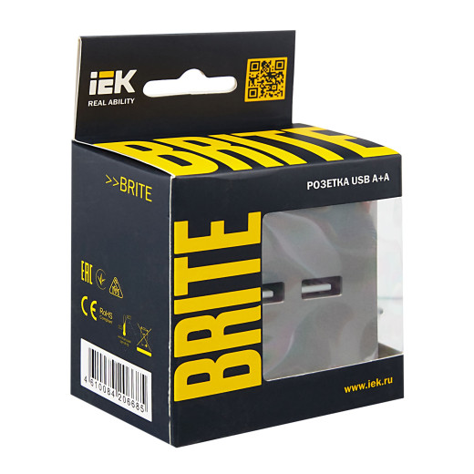 BRITE Роз. USB A+A 3,1А РЮ10-1-БрС сталь IEK