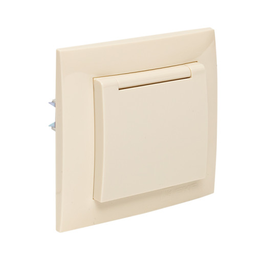 Валенсия розетка 1-местная с/з 16А кремовая с крышкой и защ. штор. EKF