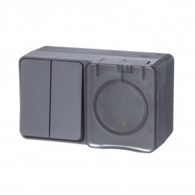 Systeme Electric AtlasDesign Profi54 Наруж Антрацит Блок: Розетка с/з со шт. + выключатель 2-клавишный 10А