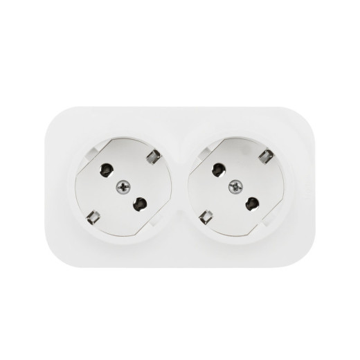 Розеточный блок двойной с заземлением - Legrand Quteo - с предварительным подключением без шторок IP20 16А 250В винтовые зажимы накладной монтаж - белый