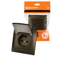 TDM Розетка 2П+З 16А 250В IP44 с защ. шт. с крышкой бронза 