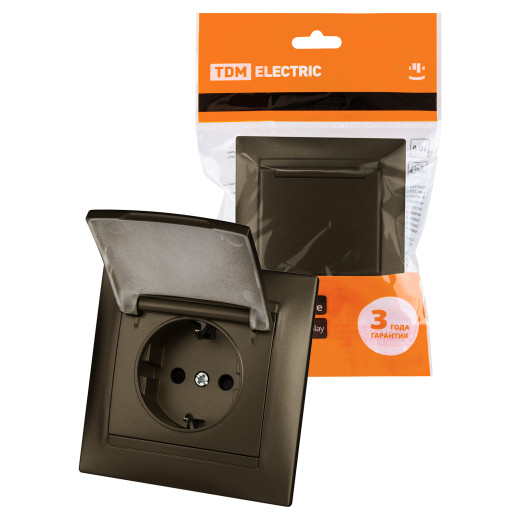 Розетка 2П+З 16А 250В IP44 с защ. шт. с крышкой бронза 