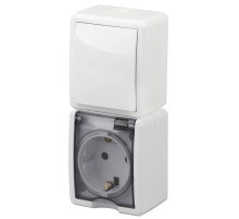 ЭРА Блок розетка с выключателем Эксперт 11-7407-01 IP54 16A-10AX-250В ОУ белый