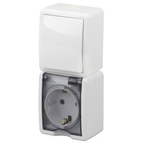 ЭРА Блок розетка с выключателем Эксперт 11-7407-01 IP54 16A-10AX-250В ОУ белый