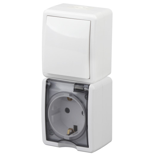 Блок розетка с выключателем ЭРА Эксперт 11-7407-01 IP54 16A-10AX-250В ОУ белый