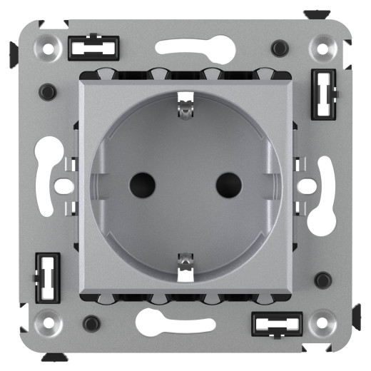 Розетка в стену, 2P+E, с з/ш, Avanti, закаленная сталь