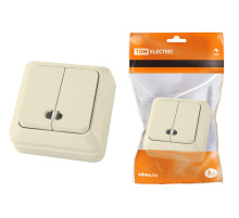 TDM Выключатель 2-кл. открытой установки с подсветкой IP20 10А, сл. кость 