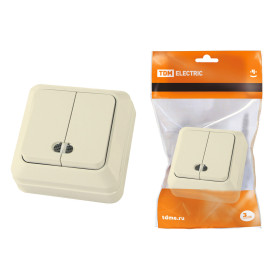 TDM Выключатель 2-кл. открытой установки с подсветкой IP20 10А, сл. кость 