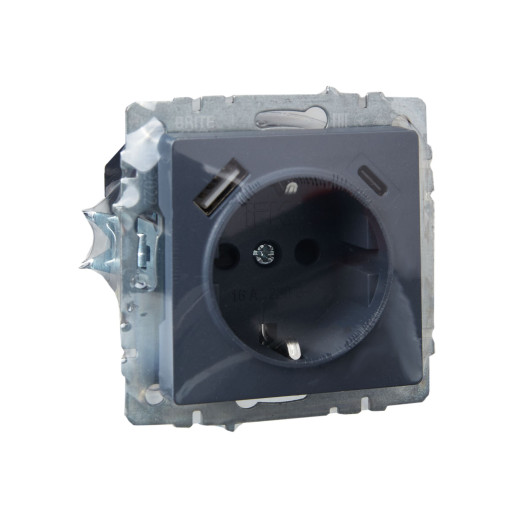 BRITE Роз. с з/к/ш 16А с USB A+C 18Вт РЮш11-1-БрМ мар. IEK