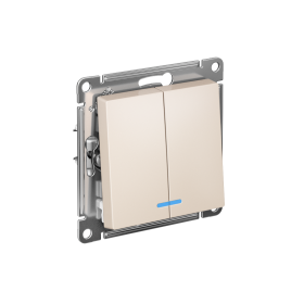Systeme Electric AtlasDesign Бежевый Выключатель 2-клавишный с подсвет.,сх.5а, 10АХ,мех., быстрозажим. клем.