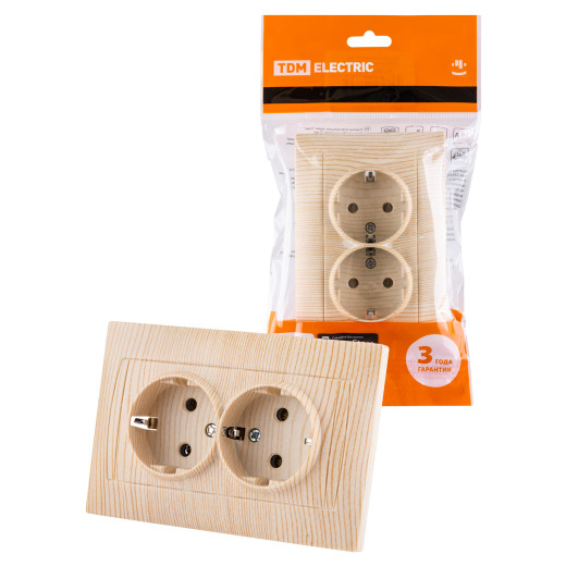 Розетка двойная 2П+З 16А 250В сосна 