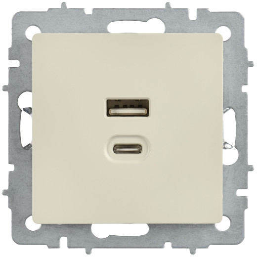 BRITE Роз. USB A+C 45Вт высокоск. зар. РЮ11-2-БрКр беж. IEK