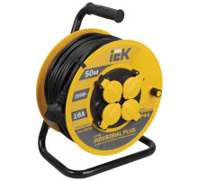 IEK INDUSTRIAL PLUS Катушка УК50 с т/з 4 места 2Р+PЕ/50метров 3х1,5мм2 IP44 Industrial plus