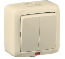 Hegel Альфа IP44 наруж Слоновая кость ВА16-252-01 Выключатель 2-клавишный, с индикацией, брызгозащищенный