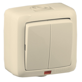 Hegel Альфа IP44 наруж Слоновая кость ВА16-252-01 Выключатель 2-клавишный, с индикацией, брызгозащищенный