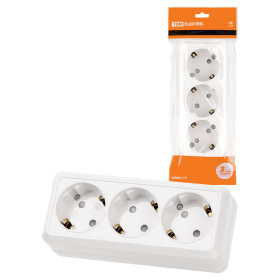 TDM Розетка 3-х местная горизонтальная 2П+3 открытой установки IP20 16A с з/ш белая 