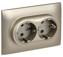 IEK SKANDY Шампань Розетка 2-ая с/з с защитными шторками 16А в сборе SK-R07Sh