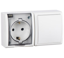 Simon 15 Aqua Белый Блок: Розетка 2P+E Schuko 16А 250В + выключатель 10А 250В, IP54