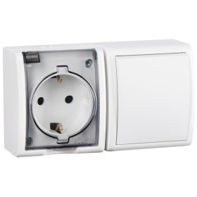 Simon 15 Aqua Белый Блок: Розетка 2P+E Schuko 16А 250В + выключатель 10А 250В, IP54