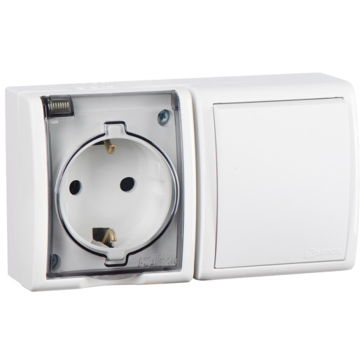 Simon 15 Белый Блок, розетка 2P+E Schuko 16А 250В + выкл.10А 250В, IP54