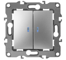 ЭРА 12-1105-03 Выключатель двойной с подсветкой, 10АХ-250В, IP20, Эра12, алюминий (10/100/2500)