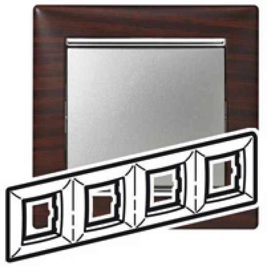 Рамка 4 поста - Legrand Valena - темное дерево/серебряный штрих