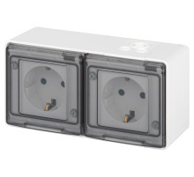ЭРА Розетка Эксперт 11-2503-01 двойная с заземлением с крышкой 2х2P+E горизонт IP55 16A-250В ОУ белый