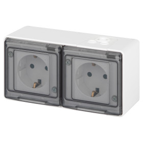 ЭРА Розетка Эксперт 11-2503-01 двойная с заземлением с крышкой 2х2P+E горизонт IP55 16A-250В ОУ белый