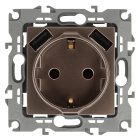 ЭРА Розетка Серия 12 12-4109-13 2P+E 16A-250В штор. с 2xUSB 5В-3А бронза