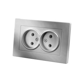 TDM Розетка двойная 2П 10А 250В серебр. металлик 