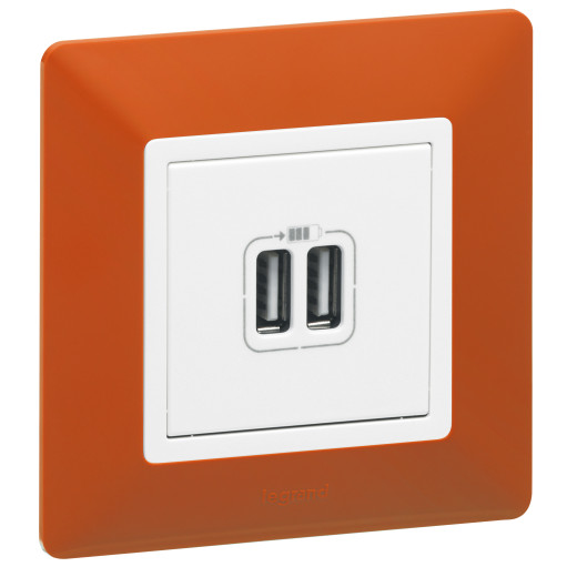 Valena LIFE.Зарядное устройство с двумя USB-разьемами 240В/5В 1500мА.С лицевой панелью.Белое