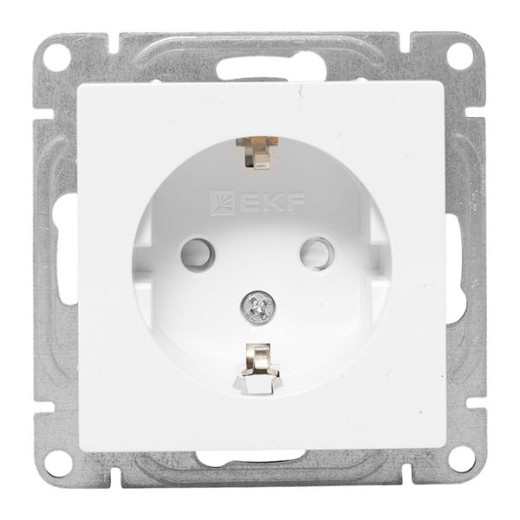 Механизм розетки, 16А, с заземлением, со шторками, белый Эпика EKF